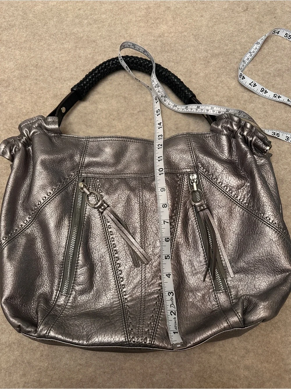 B. Makowsky Y2K Silver Metallic Leather Hobo Shoulder Bag Purse